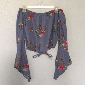 Off the shoulder cropped blouse, floral blue